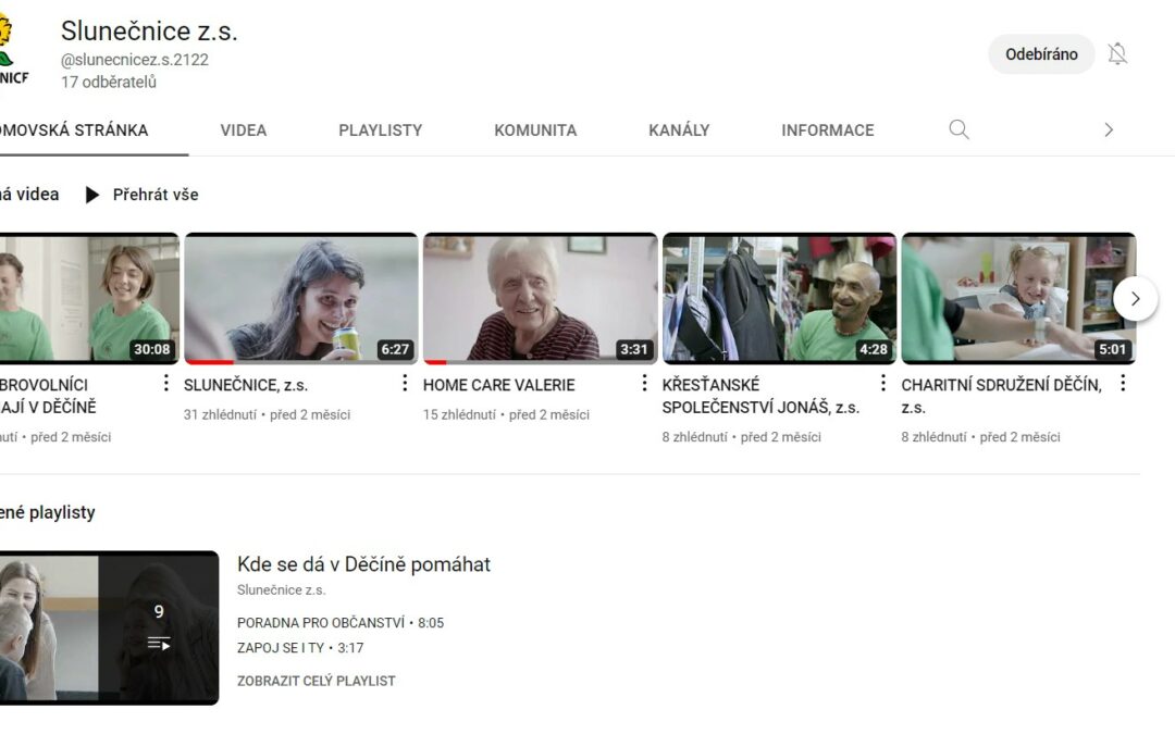 Slunečnice z.s. založila vlastní YouTube kanál
